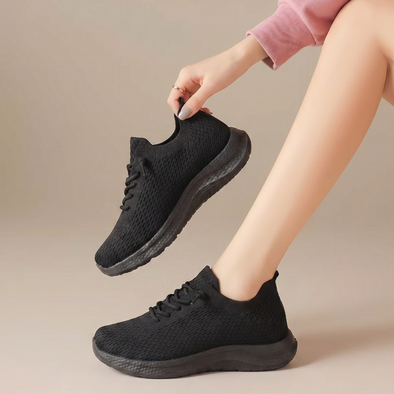 Knit Fabric Lace Up Sneakers - أحذية مشي صيفية للسيدات ذات شبكة